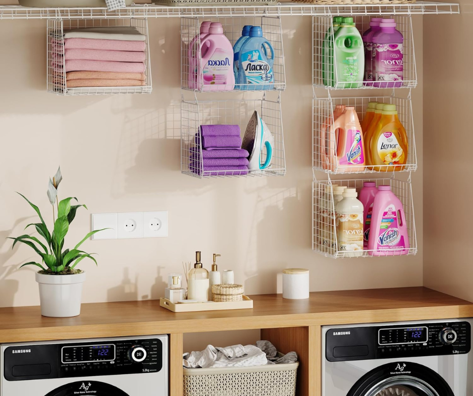  Durable Space-Saving Laundry Room & Closet Organizer, White Patent