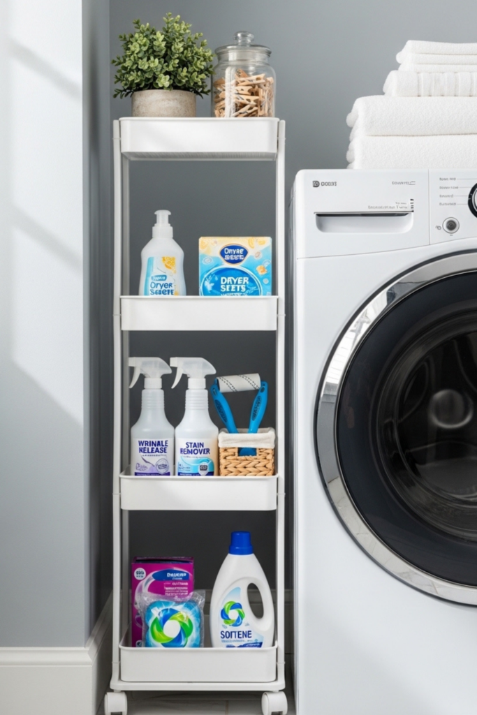 A slim rolling cart is one of the easiest upgrades for awkward gaps that usually go unused.
