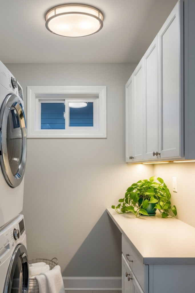 Lighting is one of the cheapest upgrades and one of the most noticeable in a small laundry room.