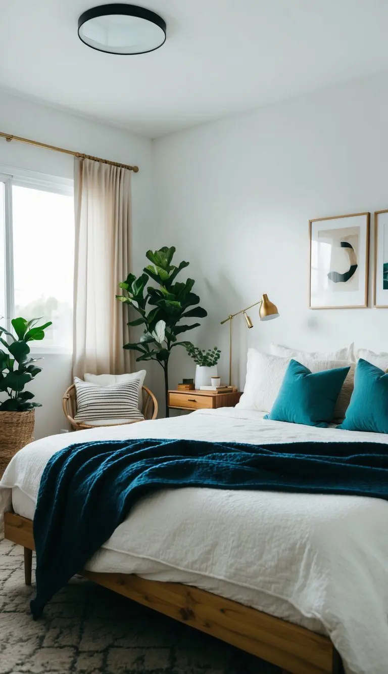 A clutter-free bedroom with only essential furniture and decor, showcasing the 'One In, One Out' rule in action