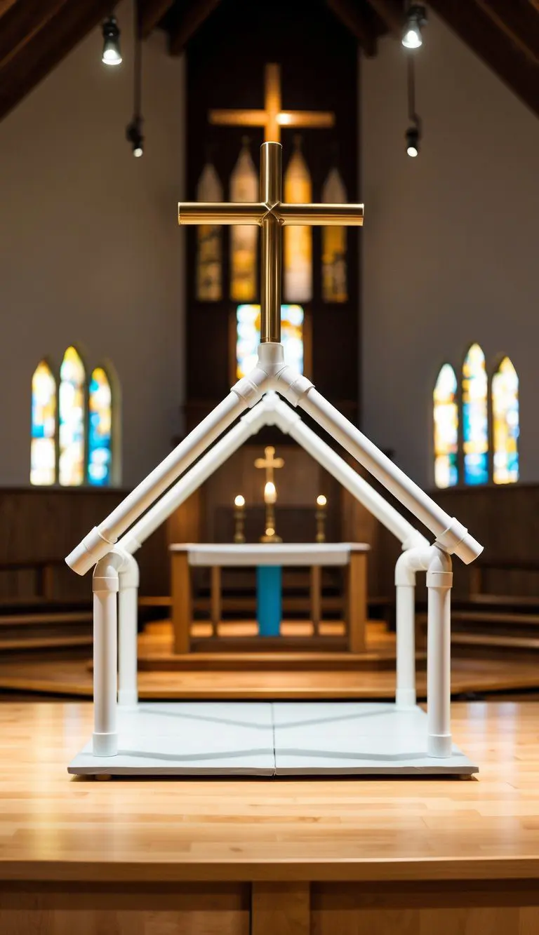 A small church stage with PVC pipe structures for crafty design, featuring 7 unique design ideas