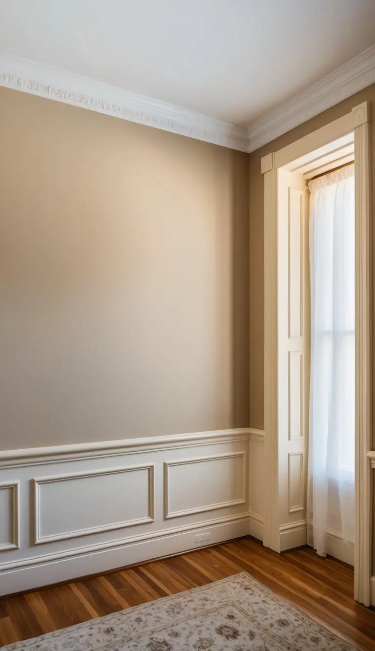 A room with Accent Accessible Beige walls contrasted with Alabaster trim and accents