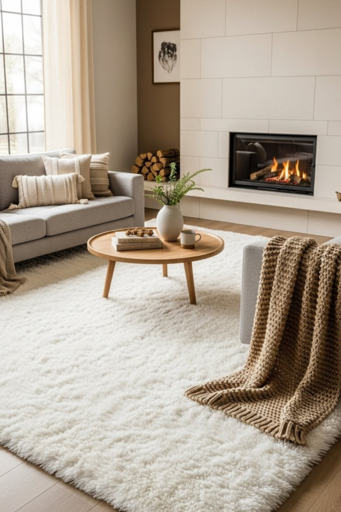 Faux fur rugs can instantly make your living room feel warmer and more inviting. They add a soft, cozy texture underfoot that helps you stay comfortable during cold winter months.
