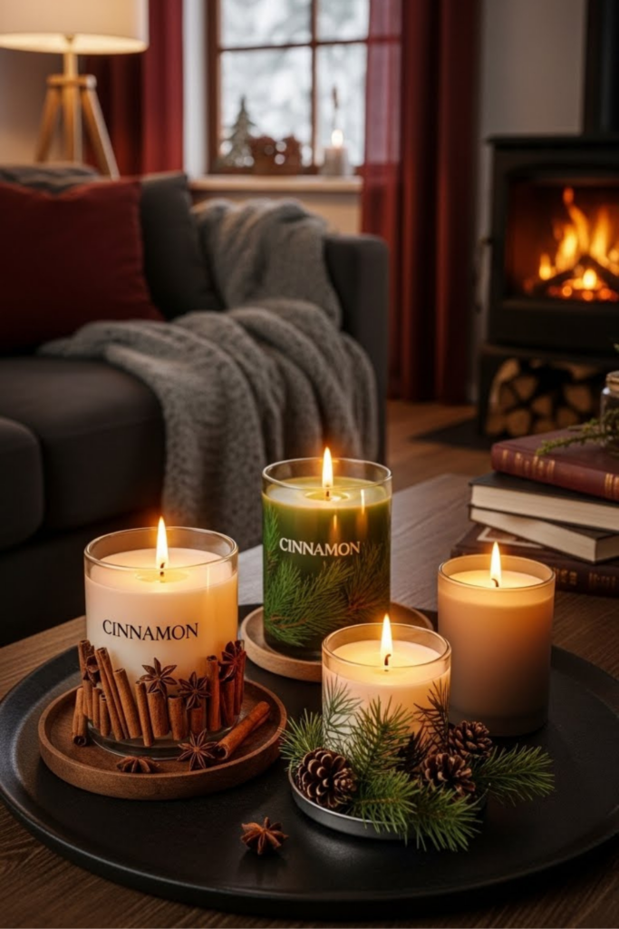  scented candles is an easy way to add warmth to your living room during winter. Choose scents like cinnamon or pine to bring a natural, cozy feel to the space. These fragrances create a calm and inviting atmosphere without much effort.