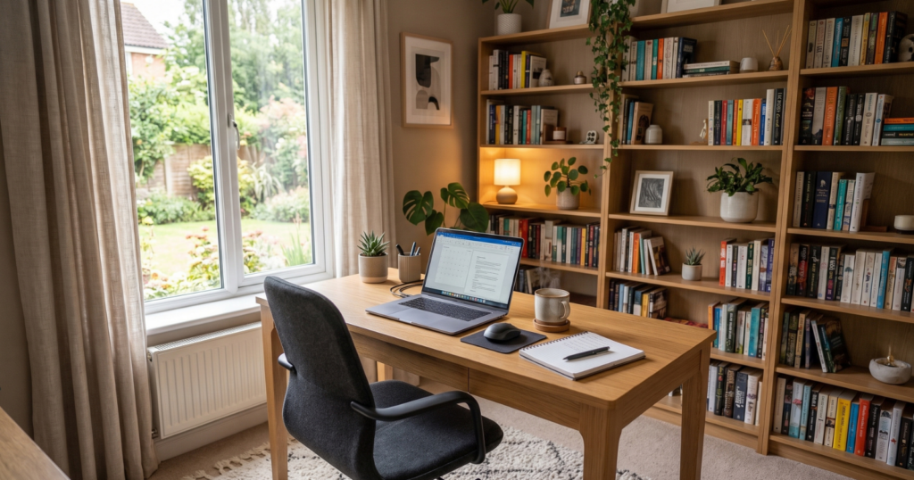 Cozy, modern home office interior