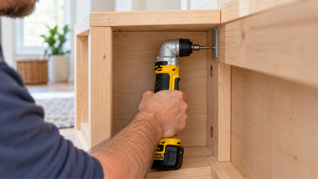 Right angle drill used for a woodworking project