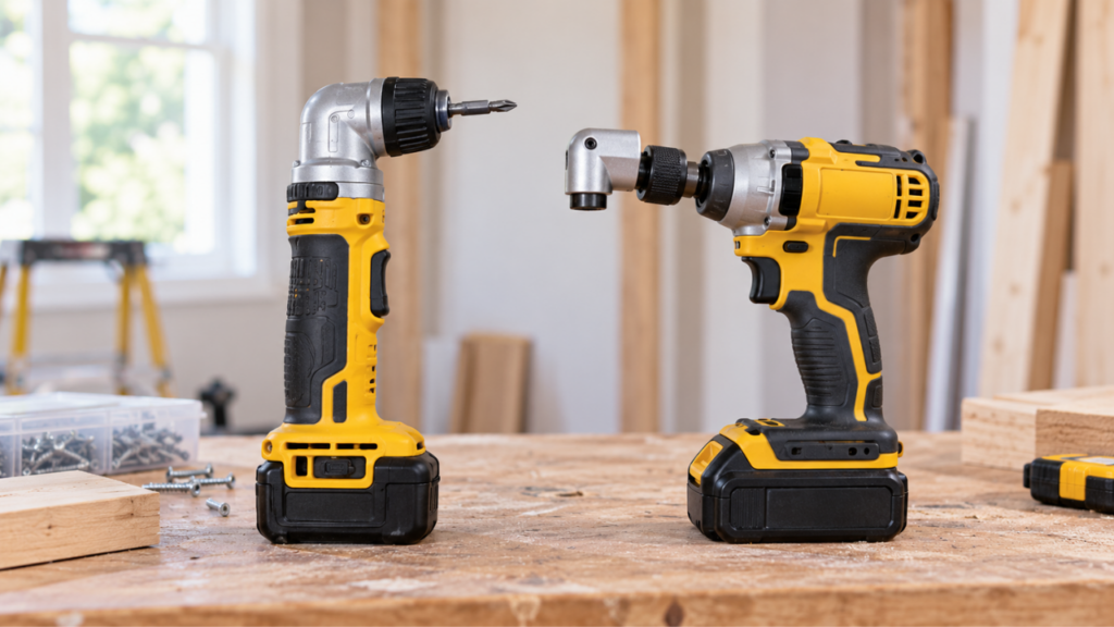 Right angle drill compared with a right angle adapter