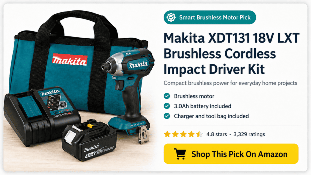 Makita XDT131 18V LXT brushless impact driver kit with battery, charger, tool bag,