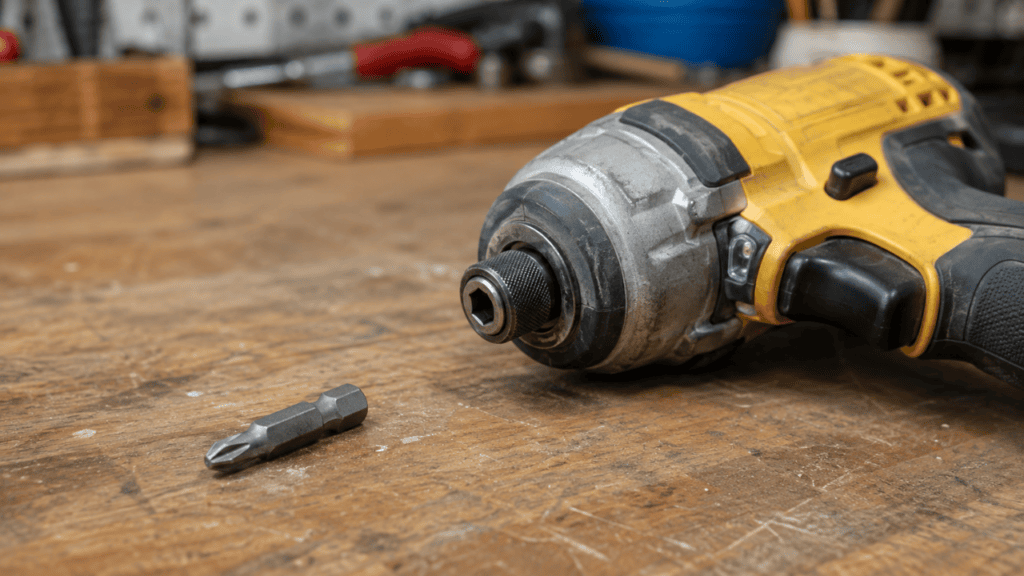 Yellow Impact Driver on Workshop Bench