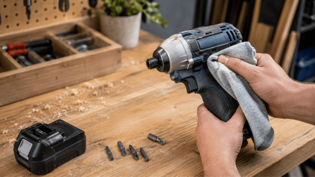 Cordless Tool Cleanup on the Workbench