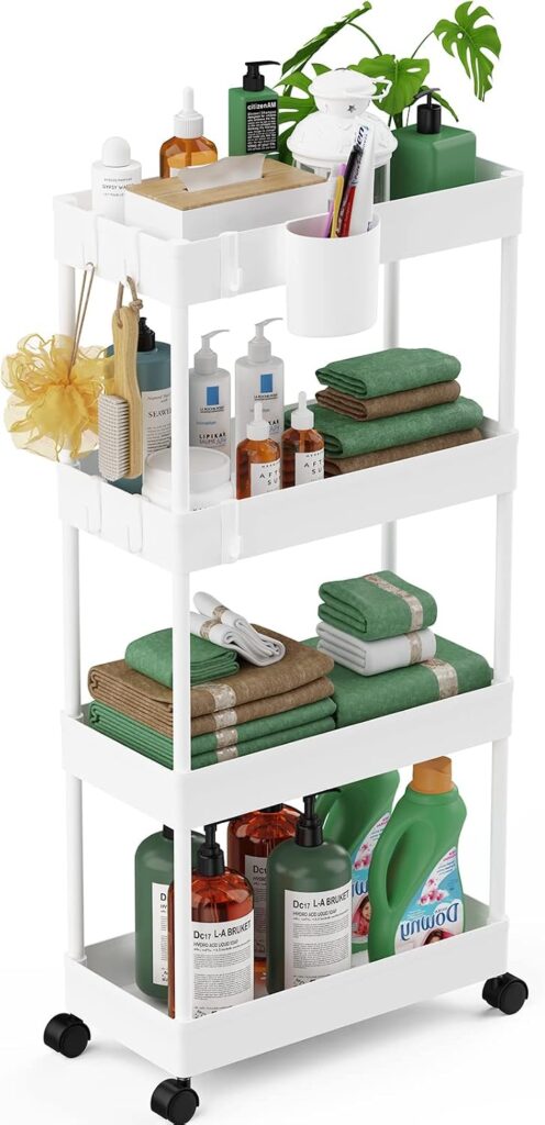 Slim Laundry Room Organization Cart with Upgraded Metal Hub Casters