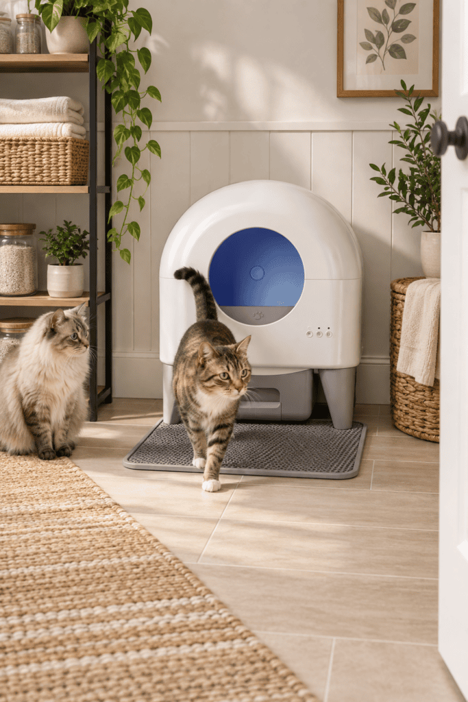 Automatic Litter Box In A Hidden Corner