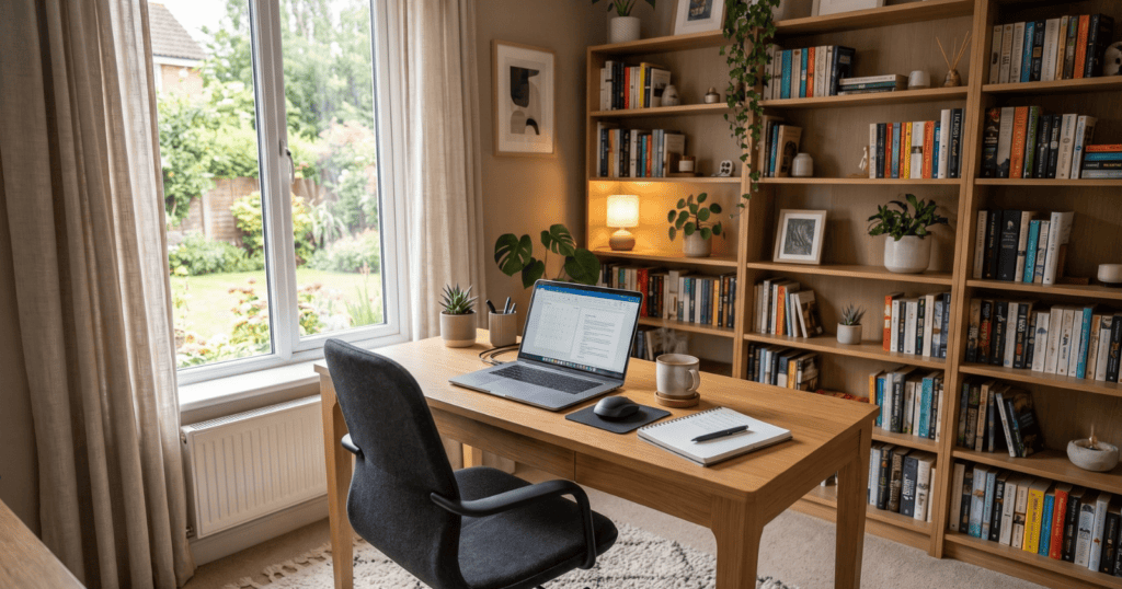 Cozy, modern home office interior
