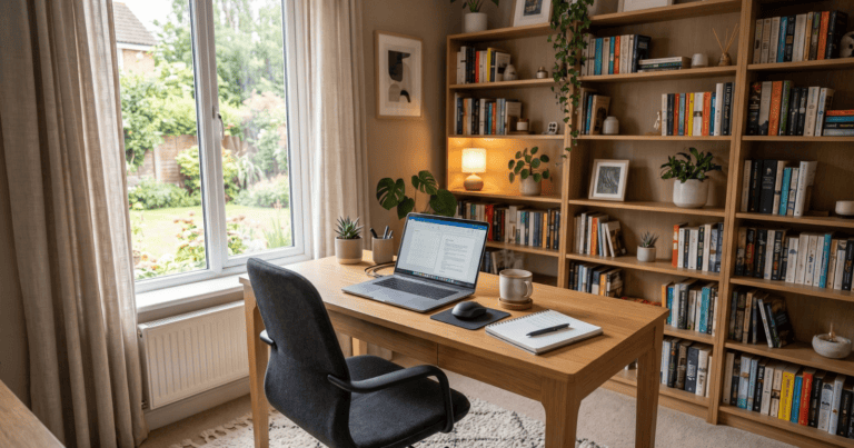 Cozy, modern home office interior