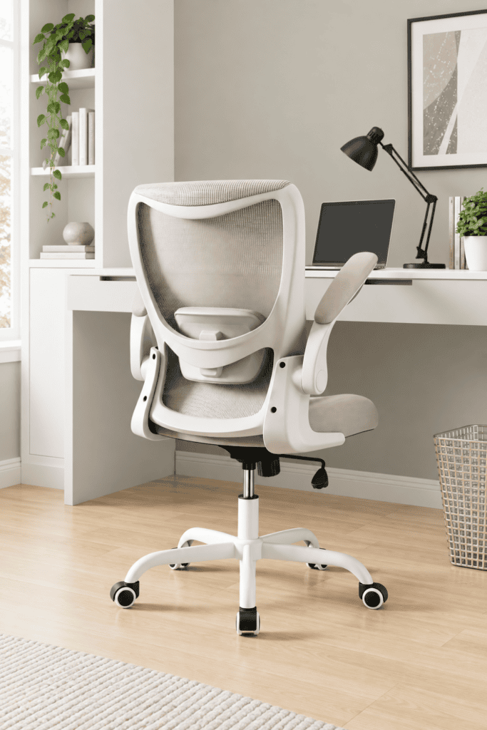 Ergonomic Desk Chair with Adjustable Lumbar Support and Flip up Armrest, Breathable Mesh Computer Chair for Home Office, Khaki