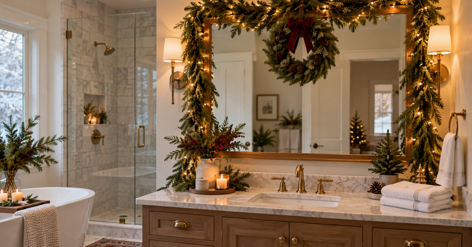 Bathroom Mirror Christmas Decor Ideas