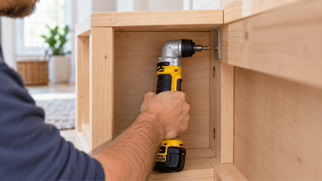 Right angle drill used for a woodworking project