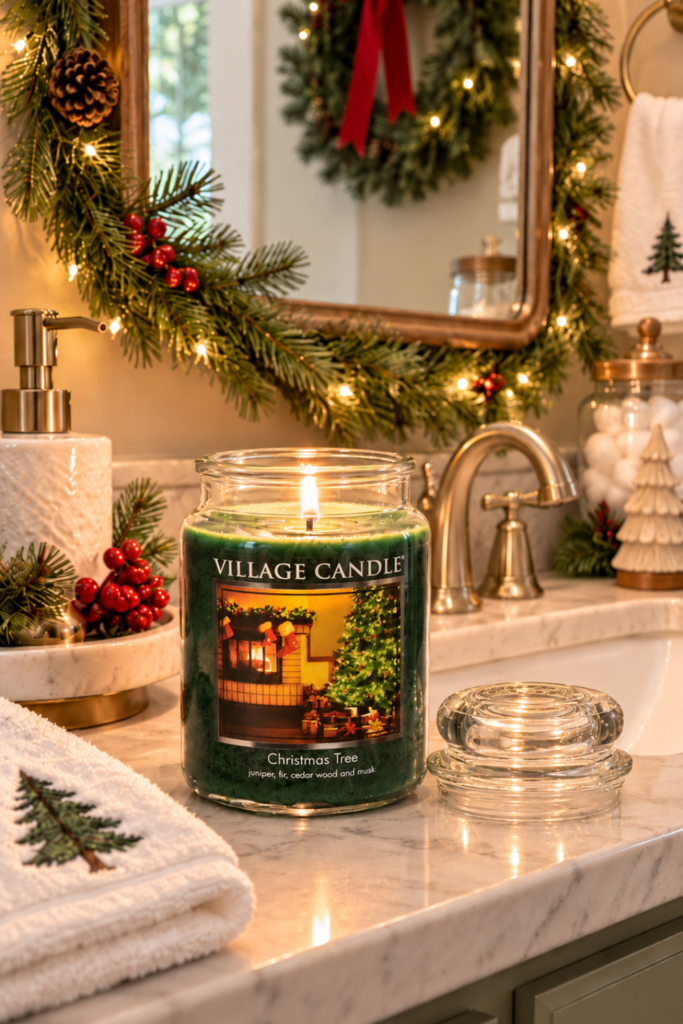 Village Candle Christmas Tree Large Glass Apothecary Jar Scented Candle
