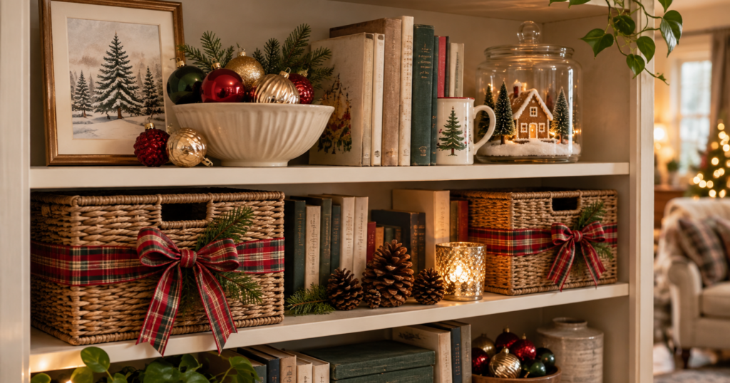 Christmas Shelf Decor Ideas For Bookshelves And Small Spaces