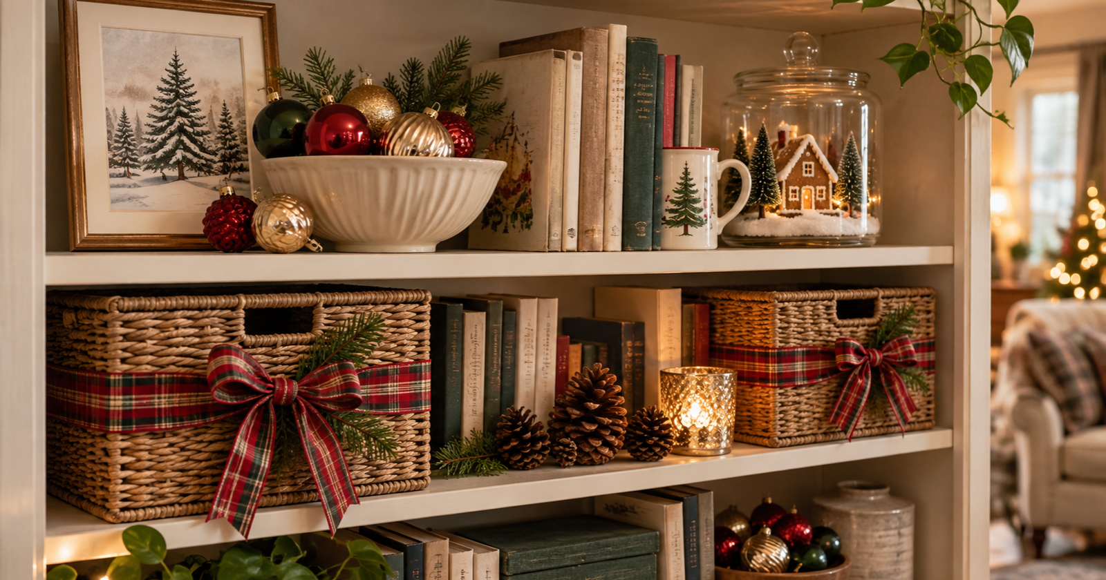 Christmas Shelf Decor Ideas For Bookshelves And Small Spaces