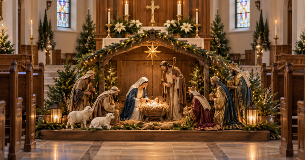Church Christmas Nativity Scene Ideas For Foyers, Sanctuaries, And Outdoors