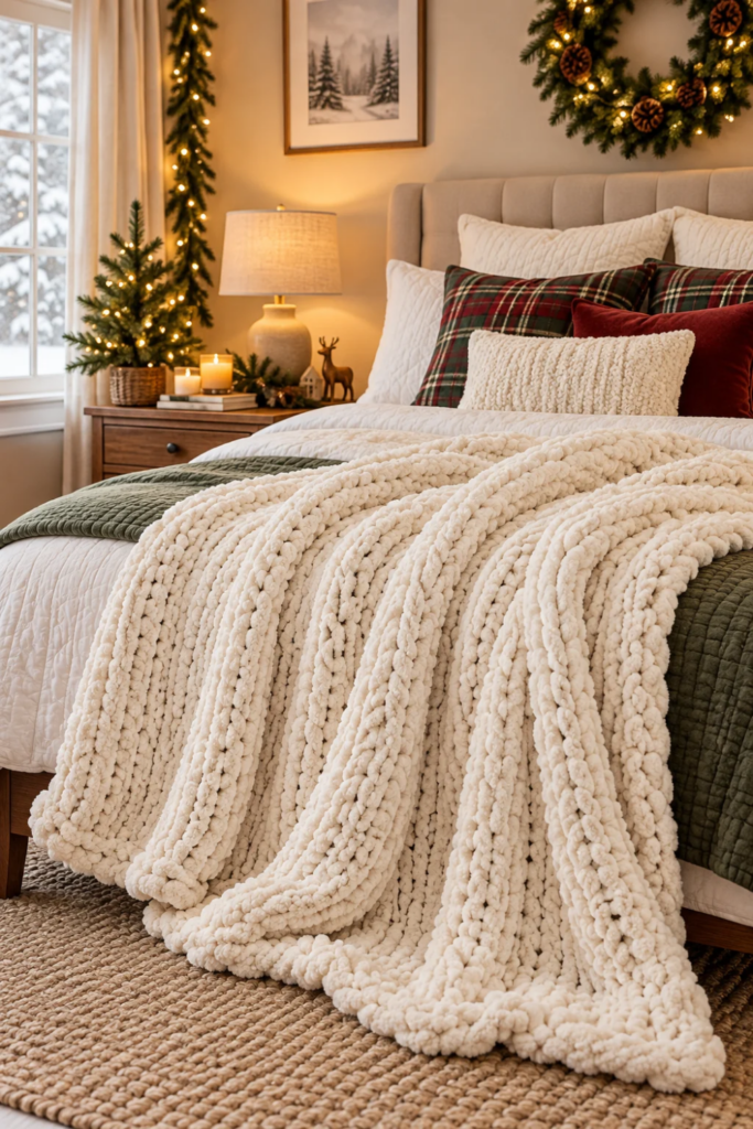 Handmade Chenille Crochet Blanket for Sofa Bed, Thick Cable Knitted Blankets for Room Home Decor, Birthday Gift for Women Mom