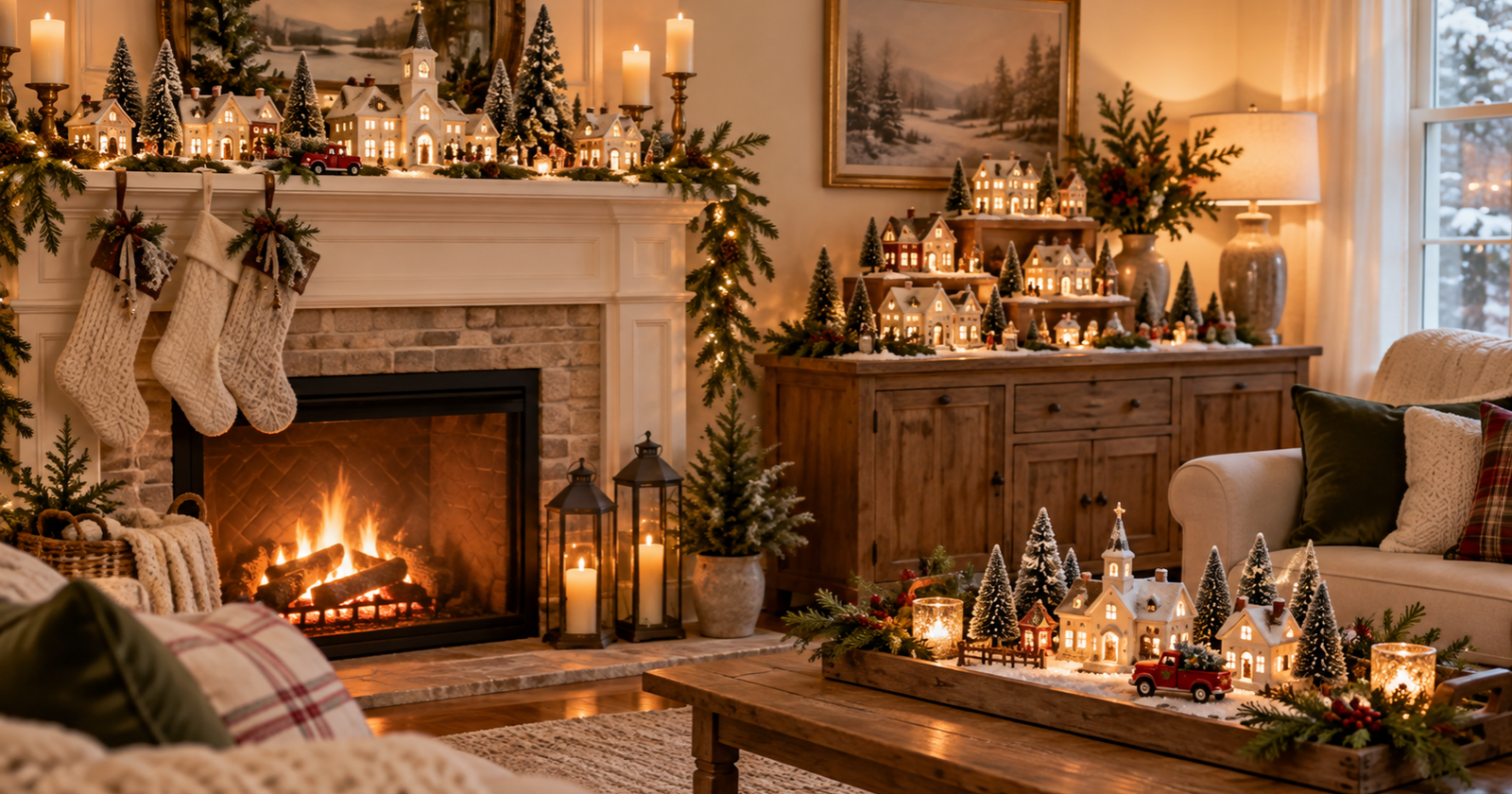 12 Christmas Village Display Ideas for Mantels, Shelves, and Tables